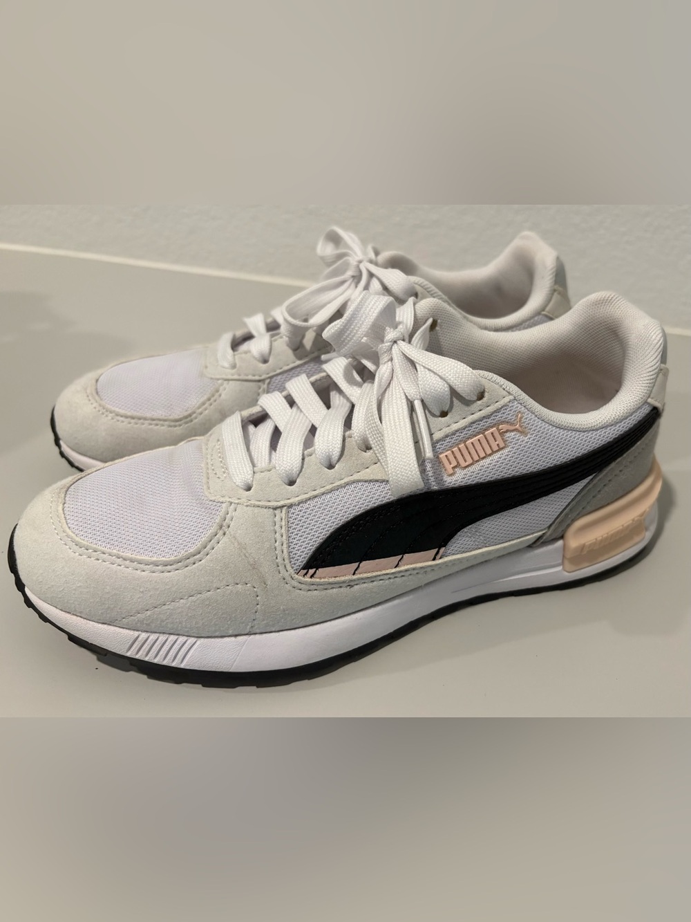 Puma Women's White Sneakers with Black and Blush Accents